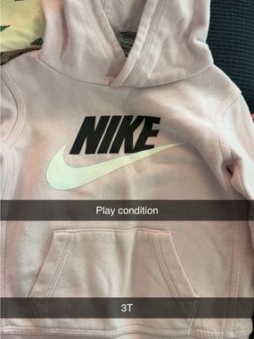 Nike Light Pink Toddler Hoodie with White Swoosh and Black Logo